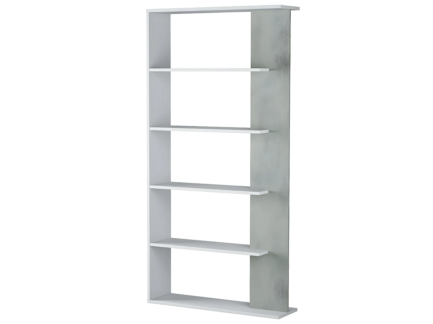 Bibliothèque avec 5 étagères coloris Blanc / Ciment en mélamine - Dim: 180 x 90 x 25 cm