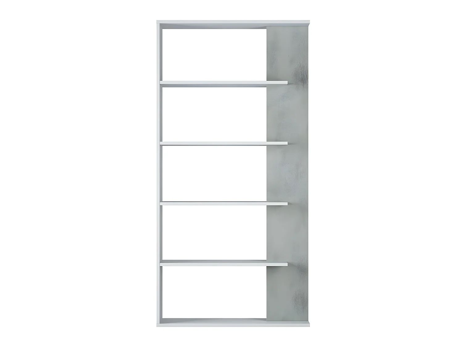 Bibliothèque avec 5 étagères coloris Blanc / Ciment en mélamine - Dim: 180 x 90 x 25 cm