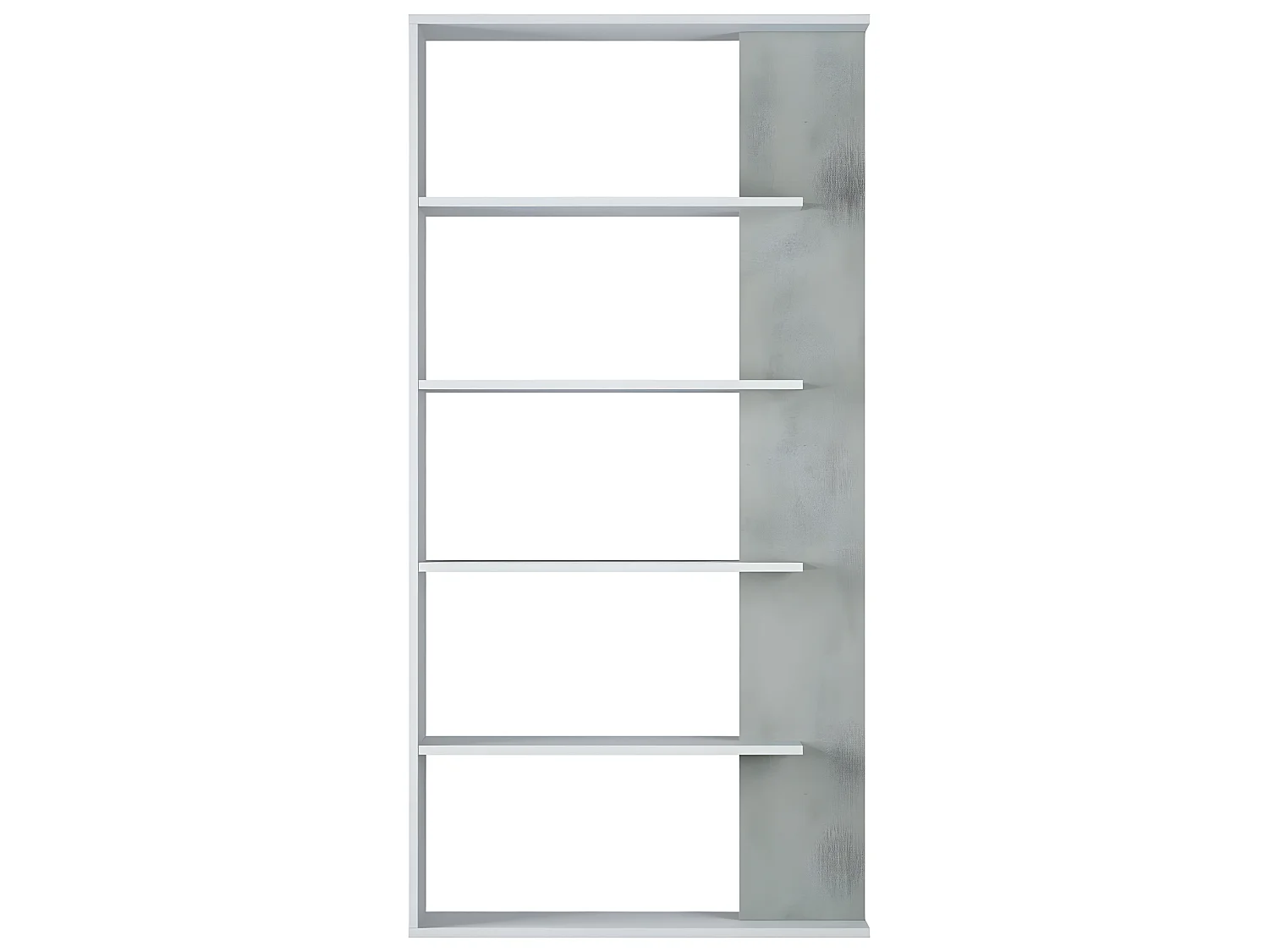 Bibliothèque avec 5 étagères coloris Blanc / Ciment en mélamine - Dim: 180 x 90 x 25 cm