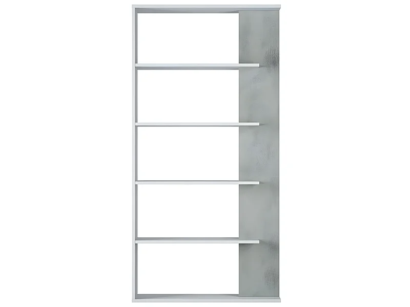 Bibliothèque avec 5 étagères coloris Blanc / Ciment en mélamine - Dim: 180 x 90 x 25 cm