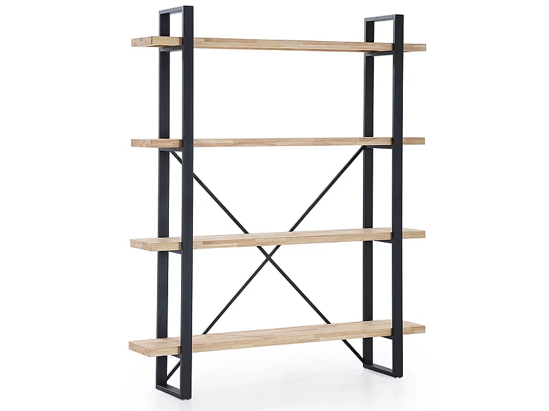 Bibliothèque avec 5 étagères coloris chêne nordique / noir - Largeur 150 x Profondeur 35 x Hauteur 180 cm