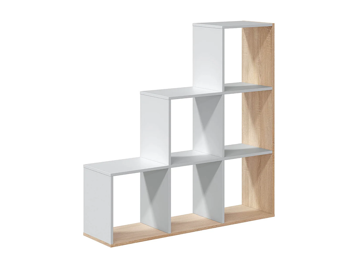 Bibliothèque escalier cube coloris chêne candiene / blanc artic -  Hauteur 110 x Longueur 108 x Profondeur 28 cm