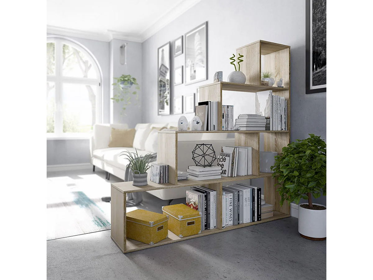 Bibliothèque avec 4 étagères coloris Chêne Canadien en mélamine - Dim: 145 x 145 x 29 cm