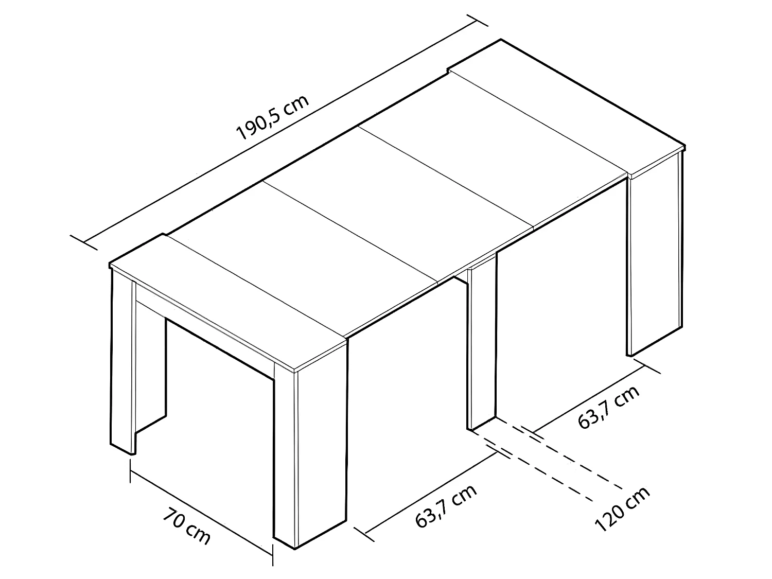 Table console Extensible coloris béton -78 x 90 x 50 cm
