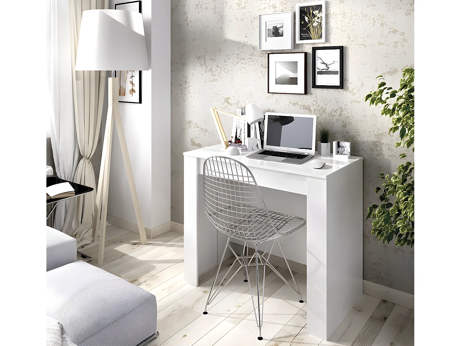 Table console extensible en chêne blanc brillant - Longueur 54-239 x Hauteur 77 x Profondeur 90 cm