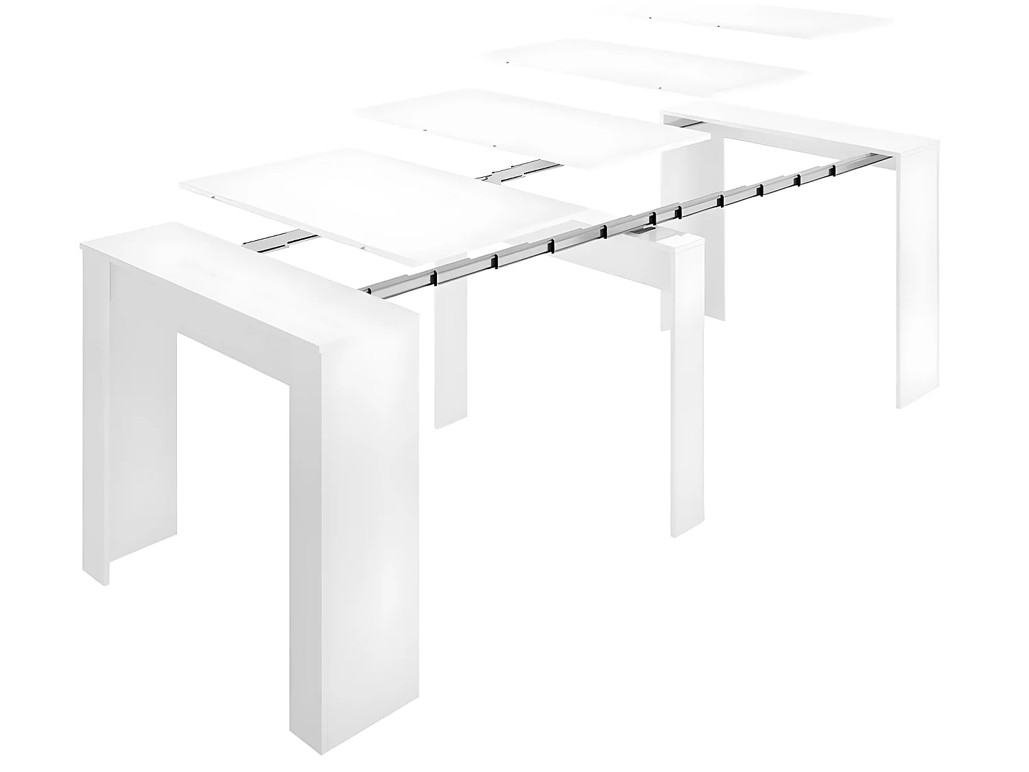 Table console extensible en chêne blanc brillant - Longueur 54-239 x Hauteur 77 x Profondeur 90 cm