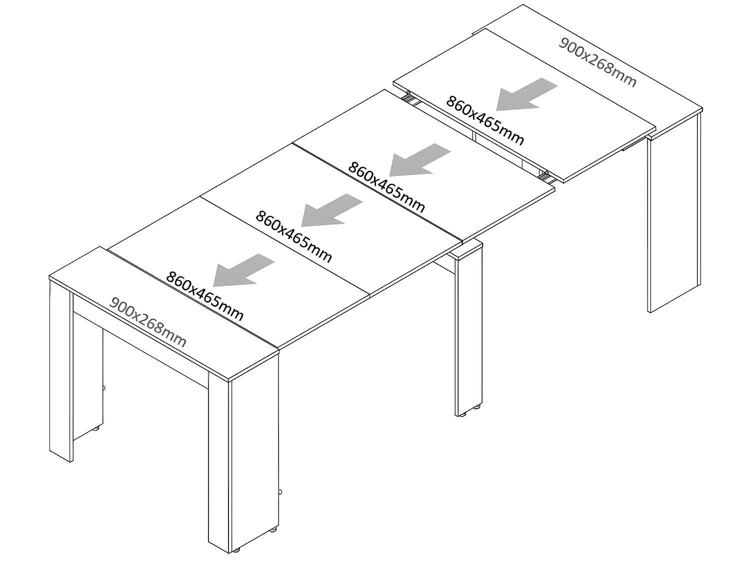 Table console extensible en chêne blanc brillant - Longueur 54-239 x Hauteur 77 x Profondeur 90 cm