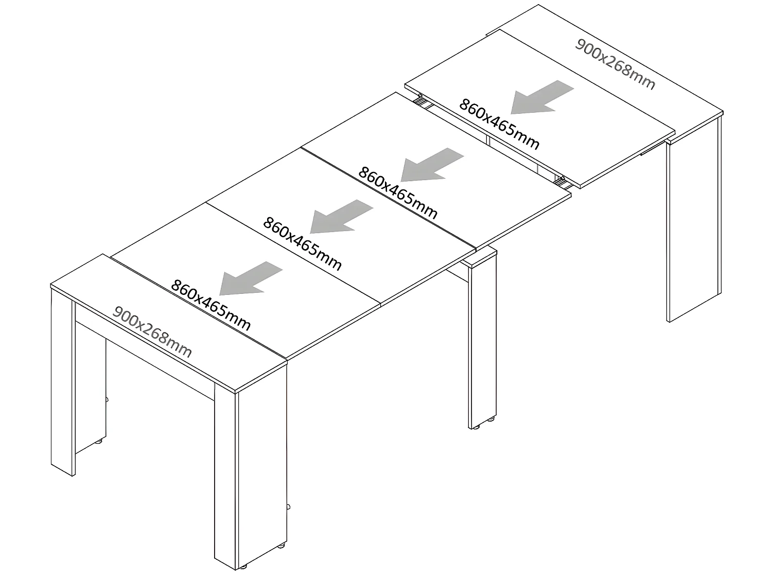 Table console extensible en chêne blanc brillant - Longueur 54-239 x Hauteur 77 x Profondeur 90 cm