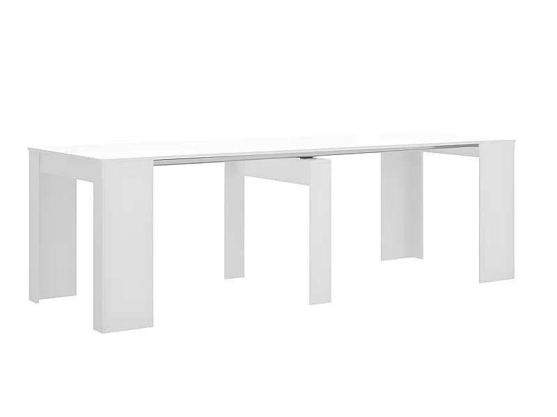 Table console extensible en chêne blanc brillant - Longueur 54-239 x Hauteur 77 x Profondeur 90 cm