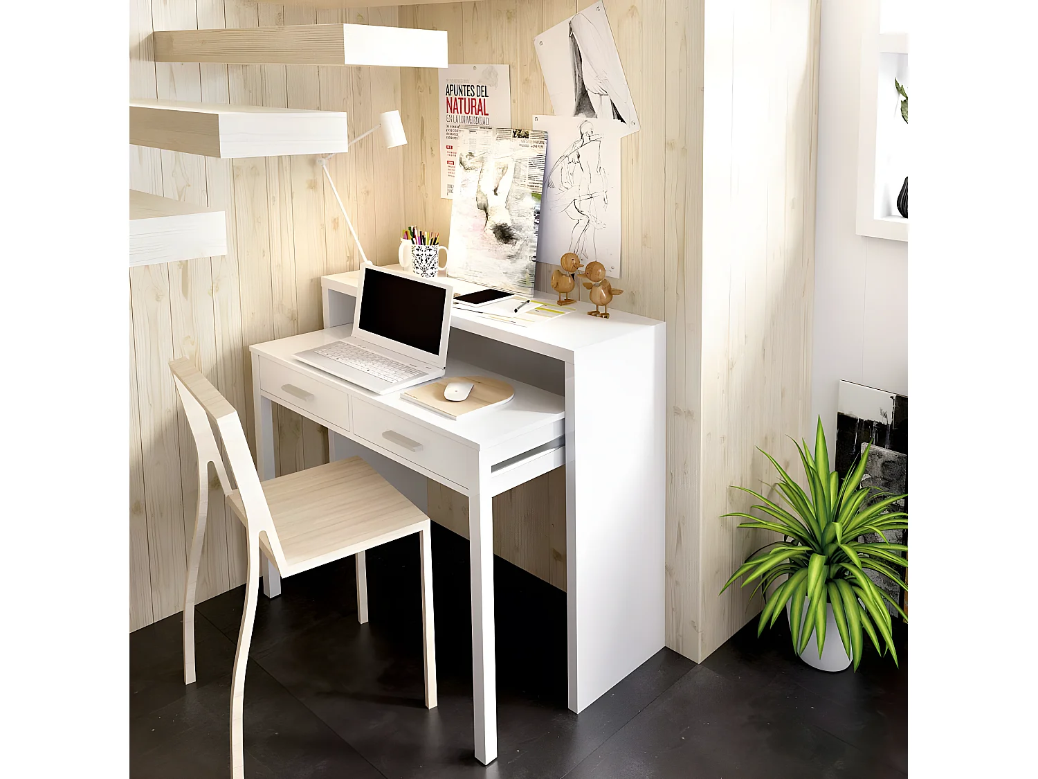Console Extensible Bureau coloris blanc brillant - Longueur 99 x Profondeur 36 x Hauteur 88 cm