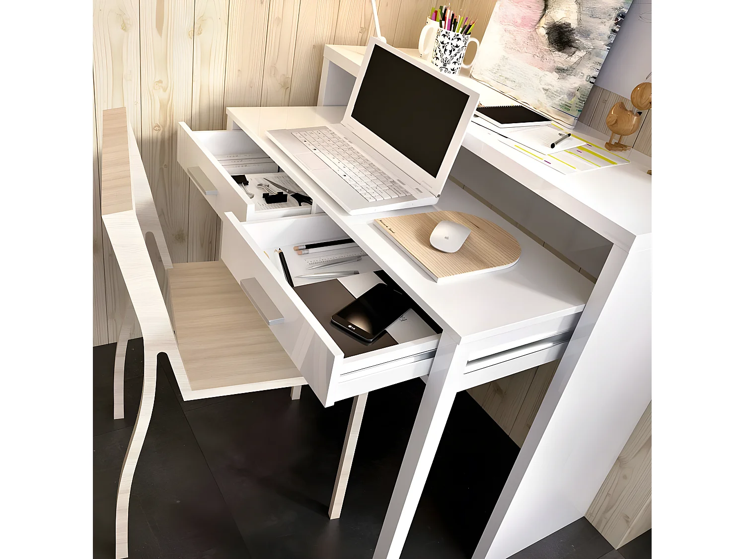Console Extensible Bureau coloris blanc brillant - Longueur 99 x Profondeur 36 x Hauteur 88 cm
