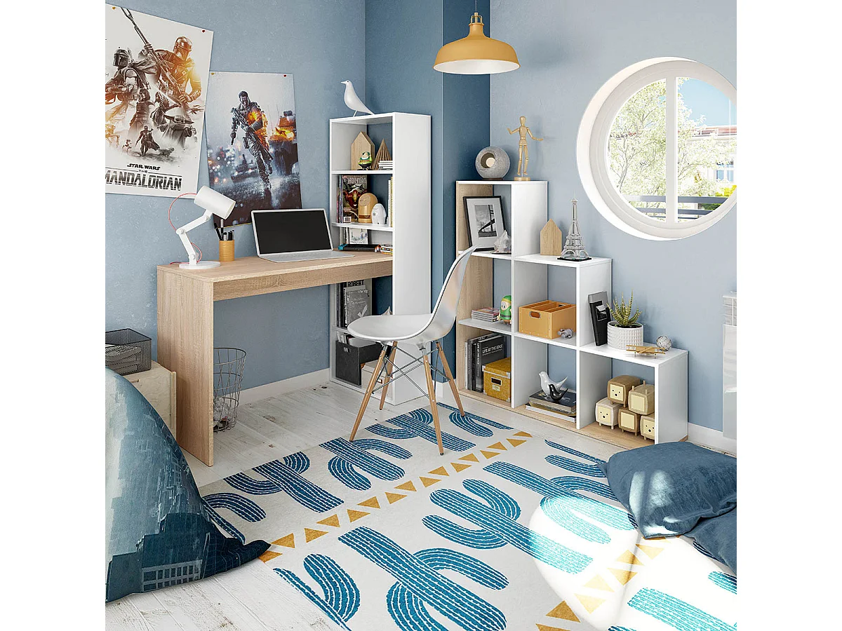 Console extensible coloris blanc et chêne - Dim : 88 x 99 x 36 cm