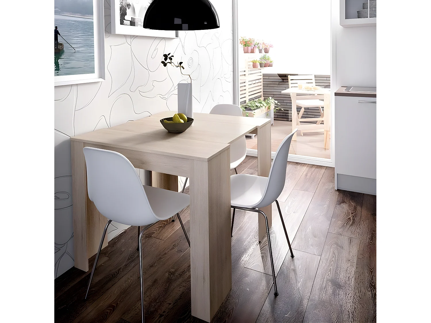 Table console extensible en chêne naturel - Longueur 54-239 x Hauteur 77 x Profondeur 90 cm