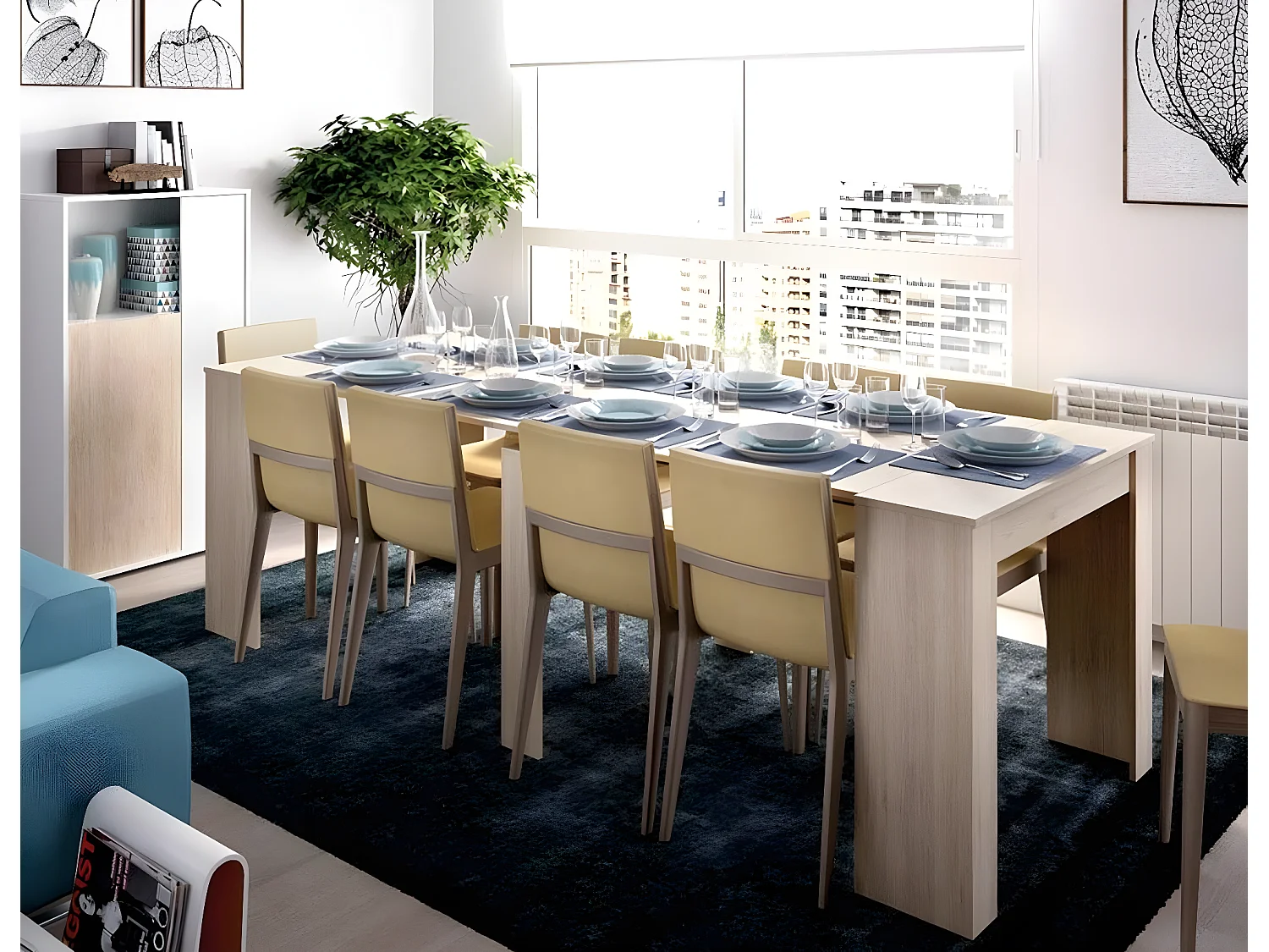 Table console extensible en chêne naturel - Longueur 54-239 x Hauteur 77 x Profondeur 90 cm