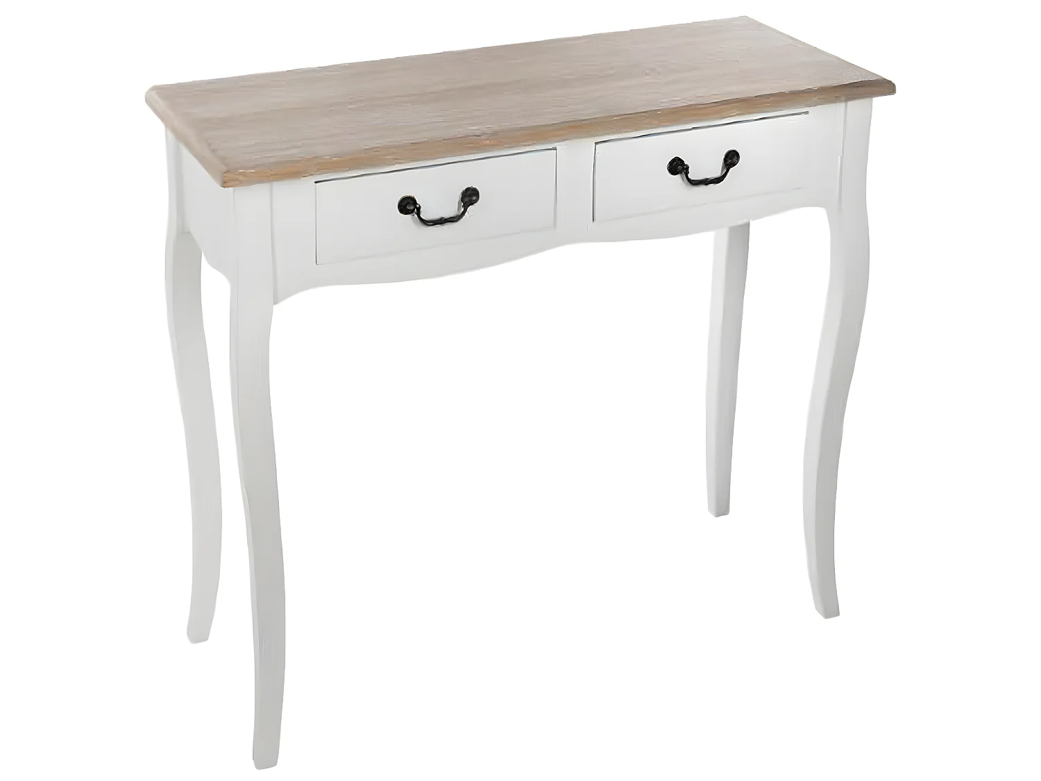 Console en bois avec 2 tiroirs, coloris blanc/chêne - Dim : L.87 x l.34 x H.78 cm