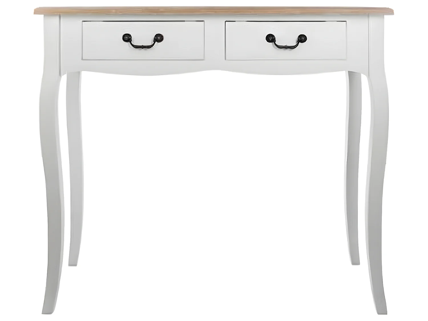 Console en bois avec 2 tiroirs, coloris blanc/chêne - Dim : L.87 x l.34 x H.78 cm