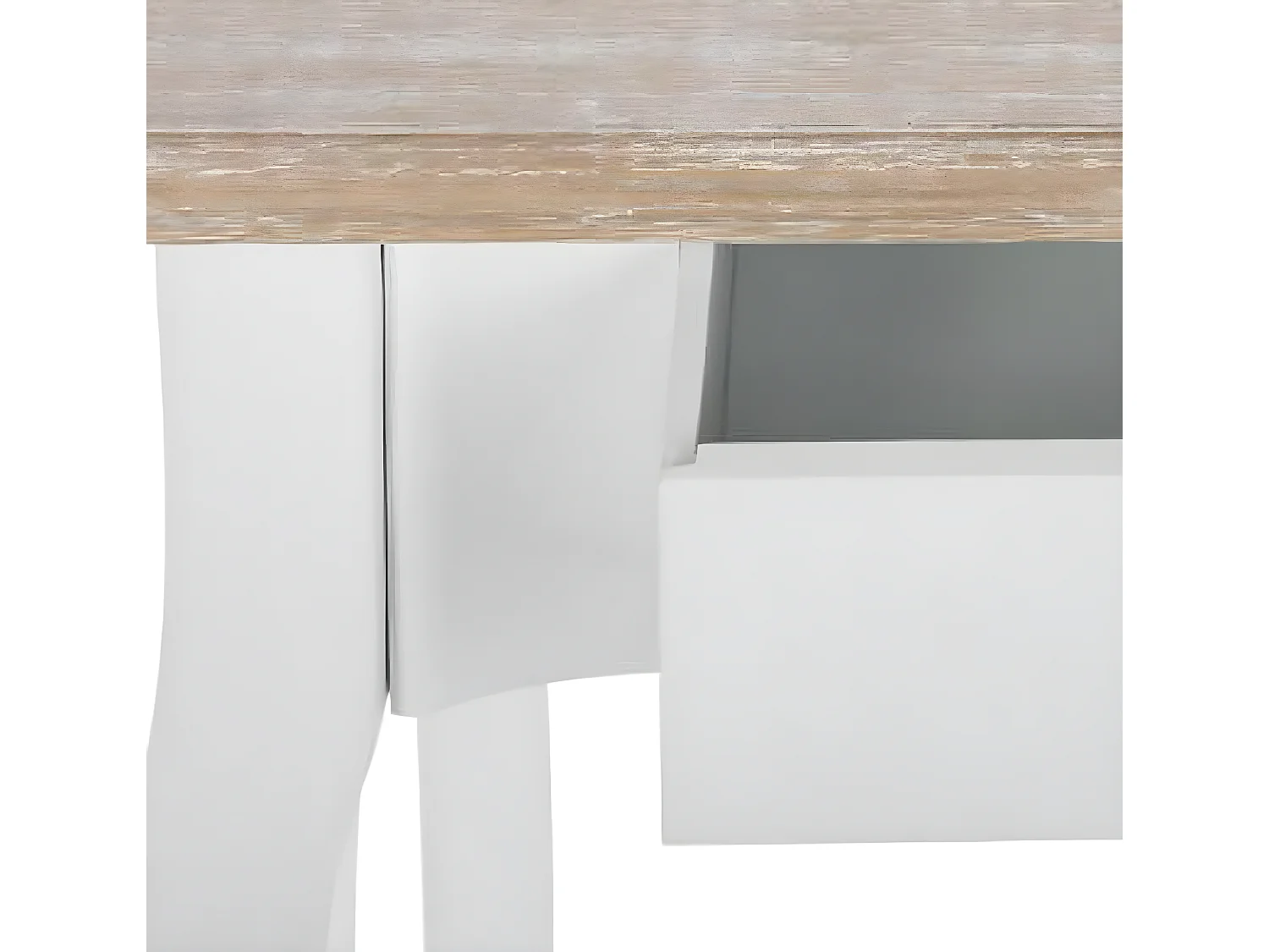 Console en bois avec 2 tiroirs, coloris blanc/chêne - Dim : L.87 x l.34 x H.78 cm