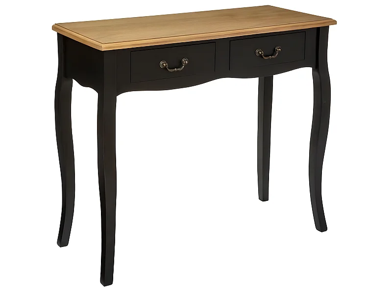 Console en bois avec 2 tiroirs coloris noir / chêne - Longueur 87 x Profondeur 34 x Hauteur 78 cm