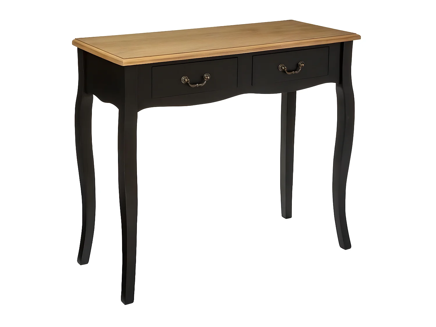 Console en bois avec 2 tiroirs coloris noir / chêne - Longueur 87 x Profondeur 34 x Hauteur 78 cm