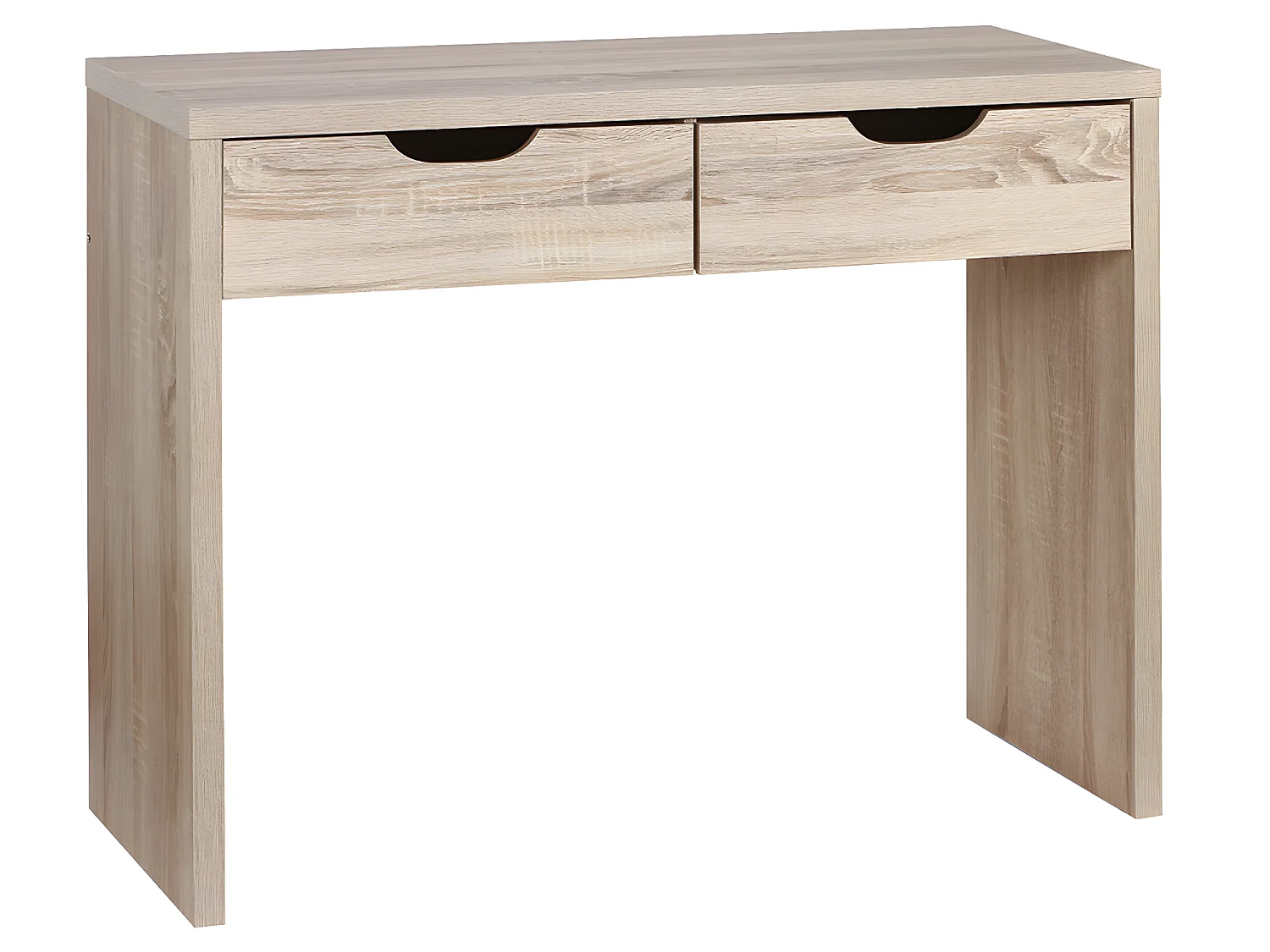 Console 2 tiroirs Andy couleur bois naturel chêne clair, H89 x P39 x L100 cm
