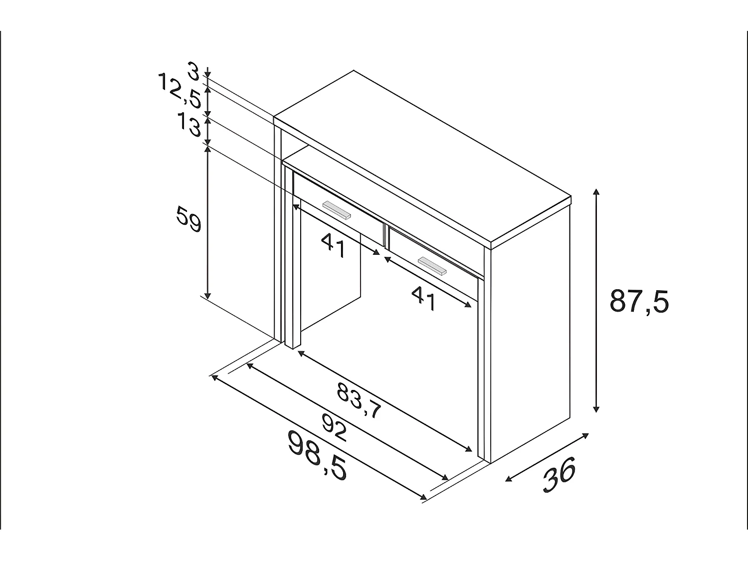 Bureau console extensible coloris blanc Artik - 87 x 98 x 36 cm