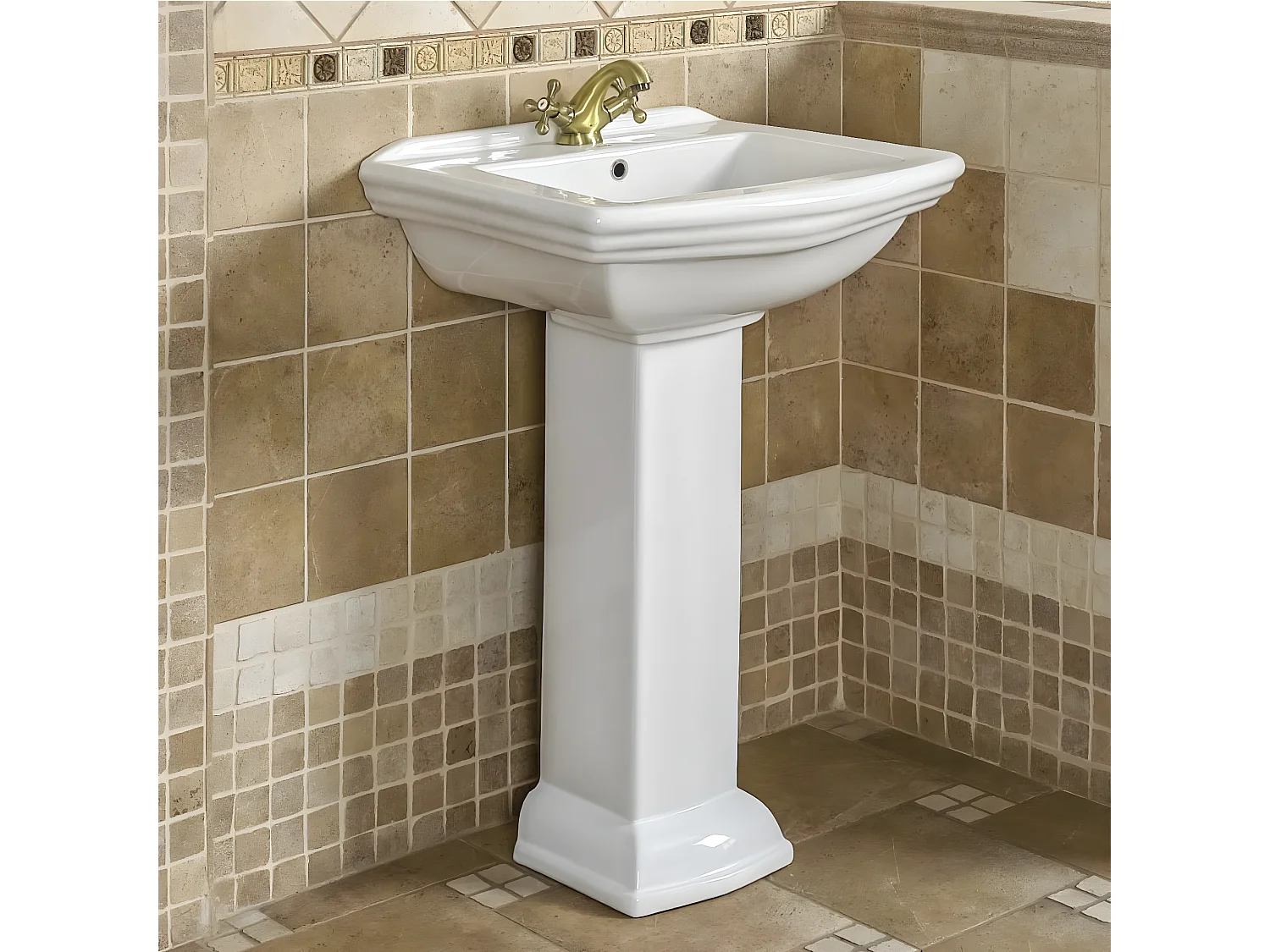 Lavabo rétro sur colonne DERBY 60 cm en céramique