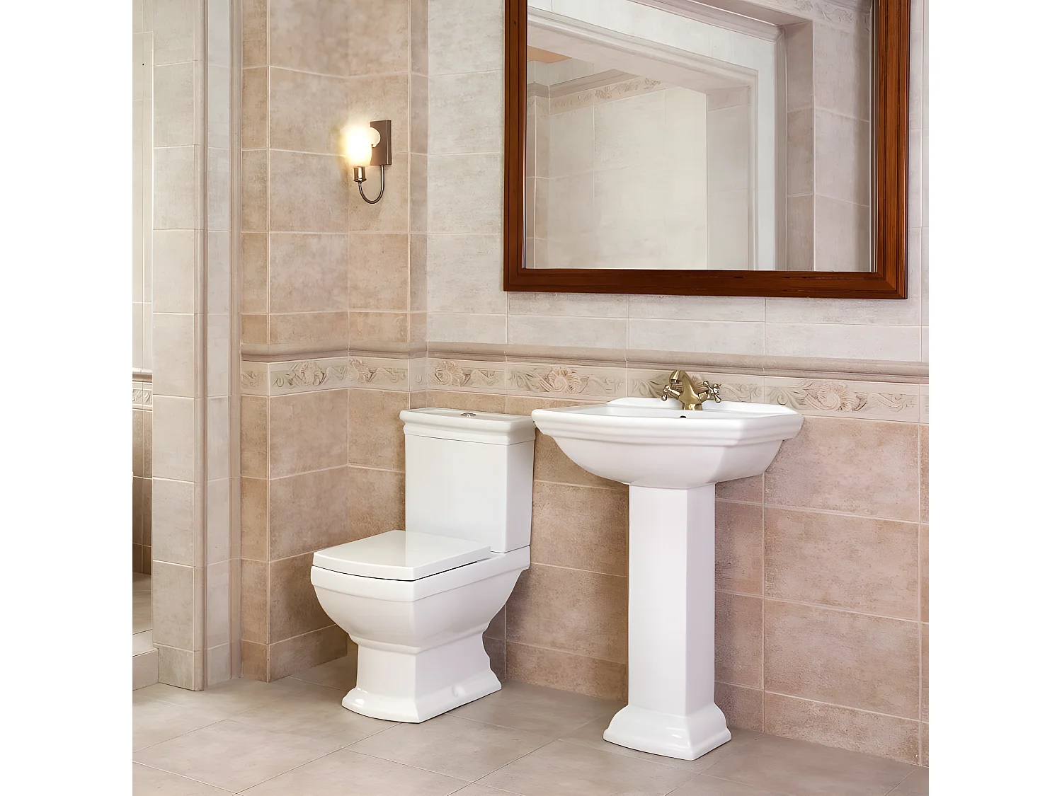 Lavabo rétro sur colonne DERBY 60 cm en céramique