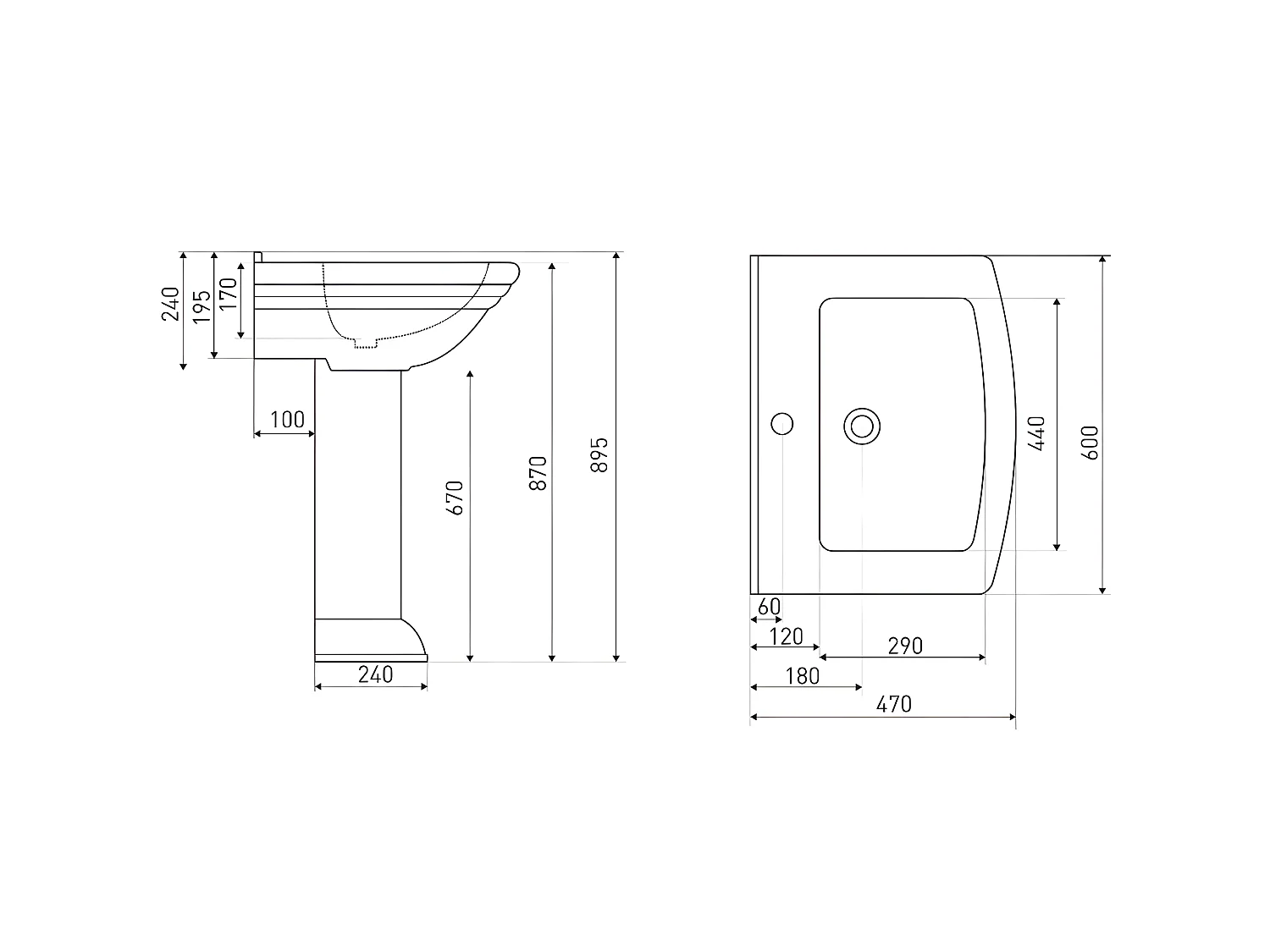 Lavabo rétro sur colonne DERBY 60 cm en céramique