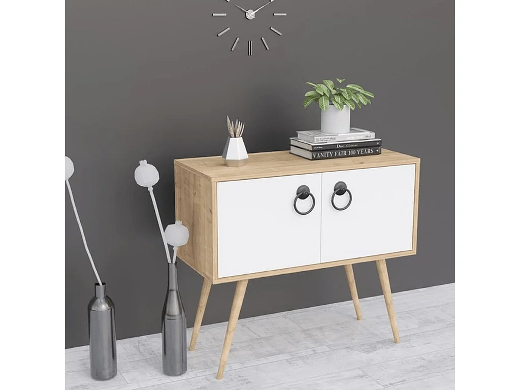 Armoire multi-usage Tia 90x40x80 cm Blanc et chêne