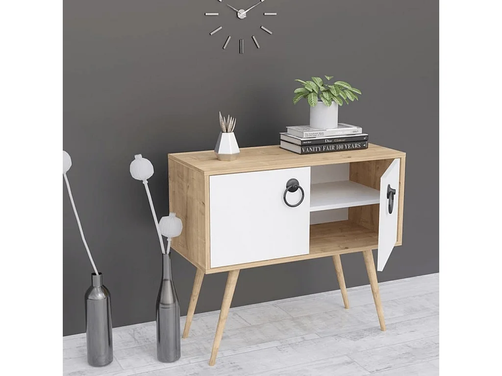 Armoire multi-usage Tia 90x40x80 cm Blanc et chêne