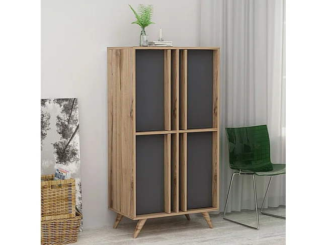 Mobile Multiuso Rilla - Noce, Antracite - 72 x 35 x 139 cm - EPIKASA