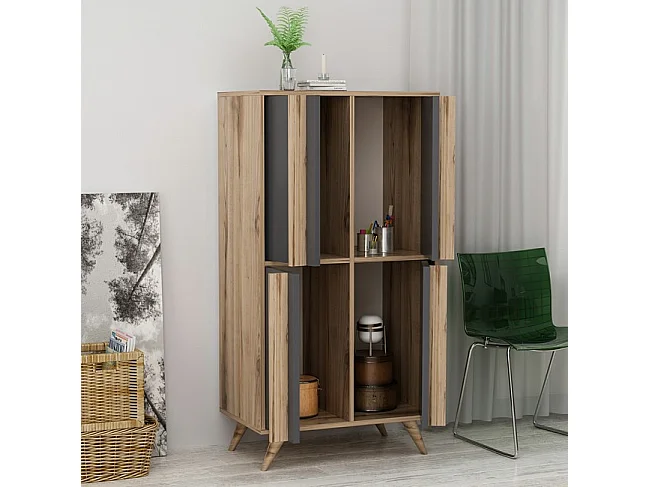 Mobile Multiuso Rilla - Noce, Antracite - 72 x 35 x 139 cm - EPIKASA