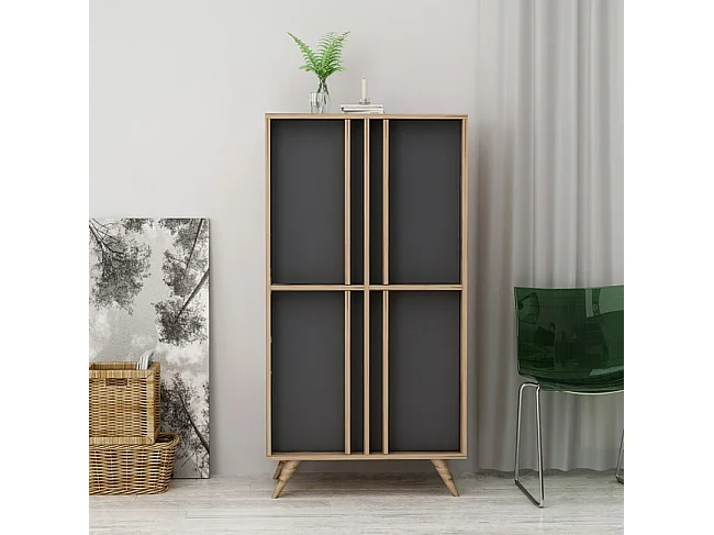 Mobile Multiuso Rilla - Noce, Antracite - 72 x 35 x 139 cm - EPIKASA