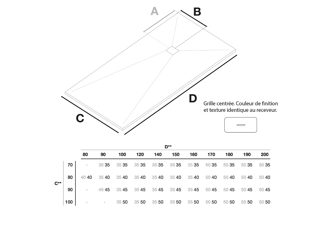 Piatto doccia ultrasottile 70 x 110 cm FUSENCE in resina finitura ardesia sabbia