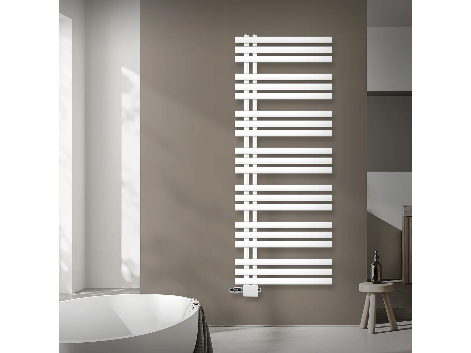 Radiateur Design Iron EM 600x1600 mm Blanc Raccord Central au Bas avec Garniture