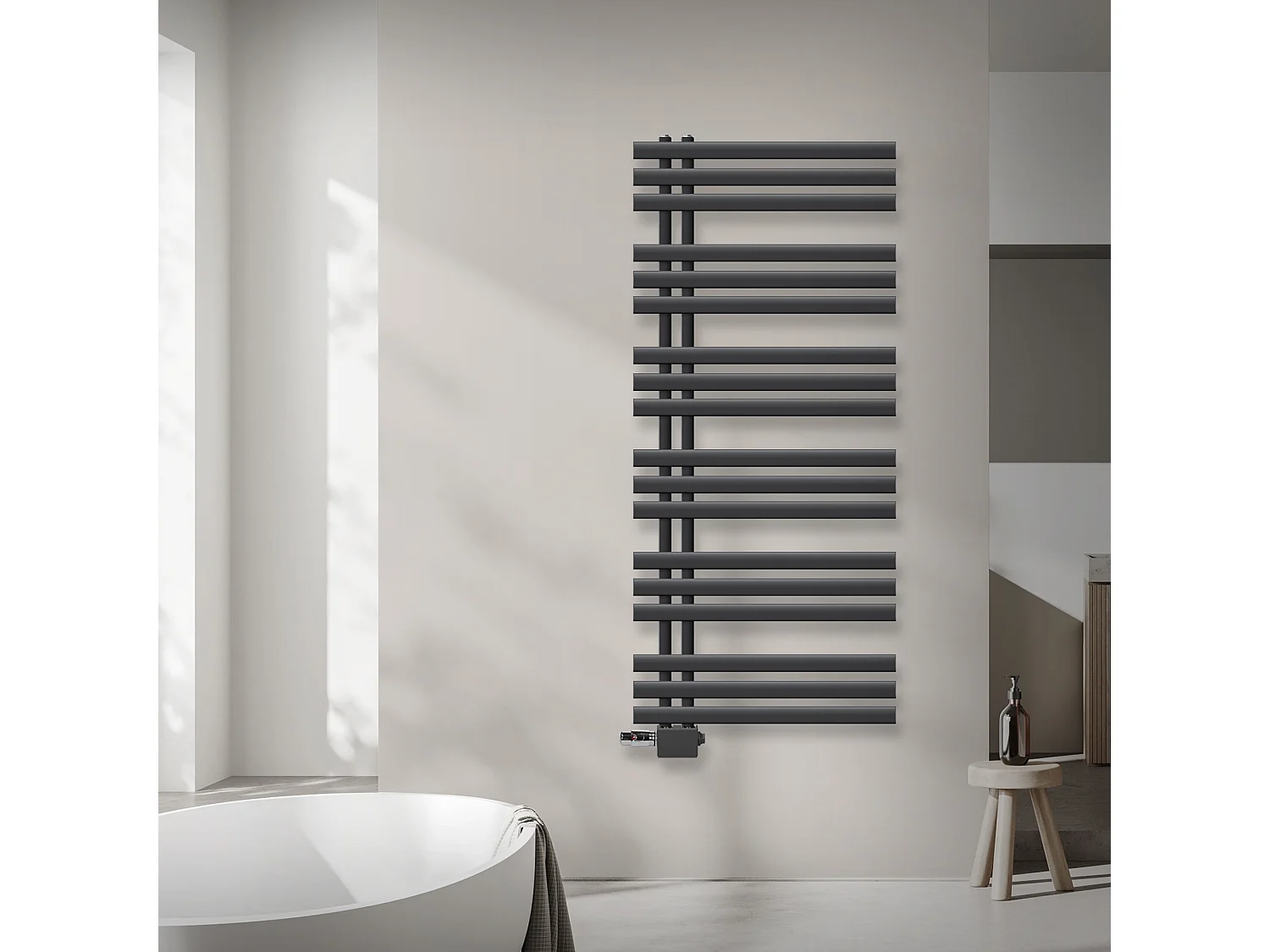 Radiateur Design Iron EM 600x1400 mm Anthracite Raccord Central au Bas avec Garniture