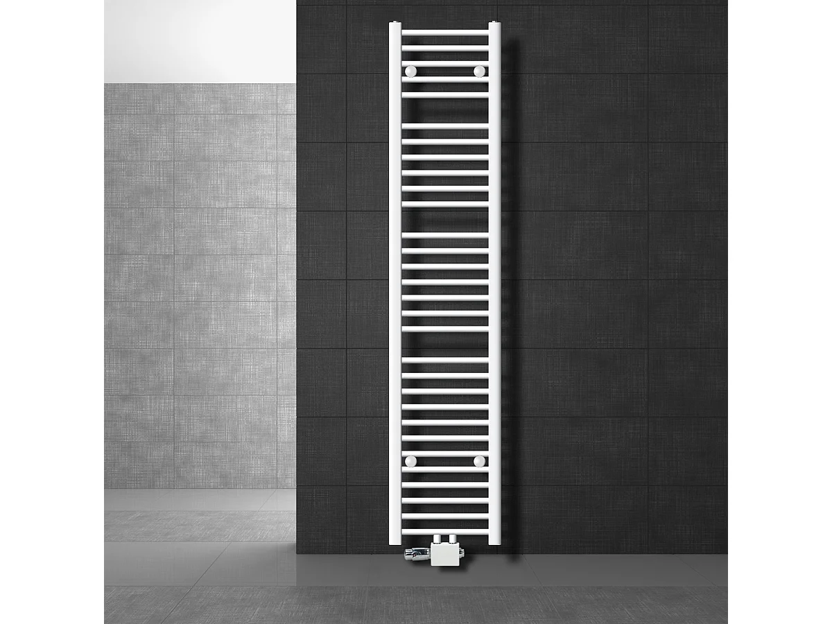 Radiateur de Salle de Bain, 300 x 1800 mm, Blanc, Droit avec Raccordement Central