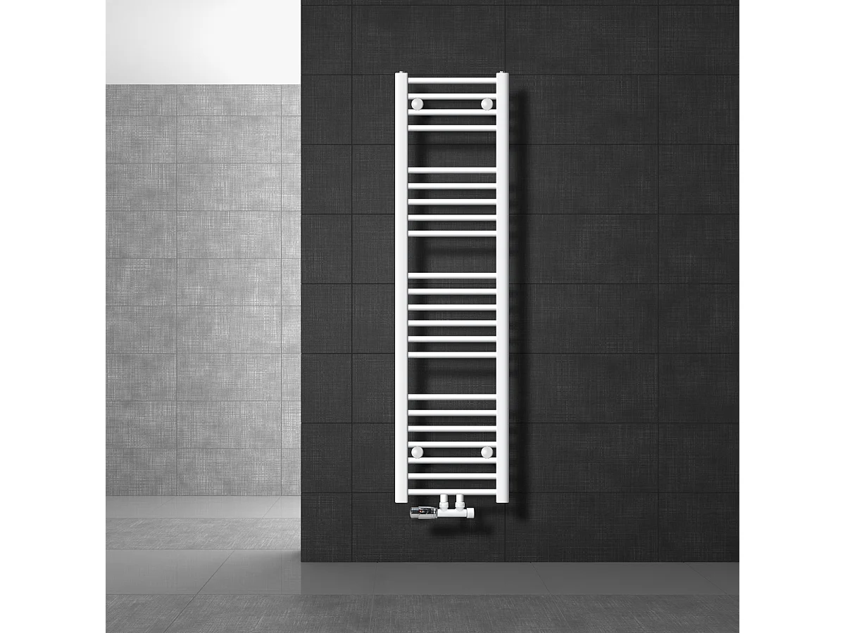 Radiateur de Salle de Bain 300x1400 mm Blanc Droite Raccord Central au Bas