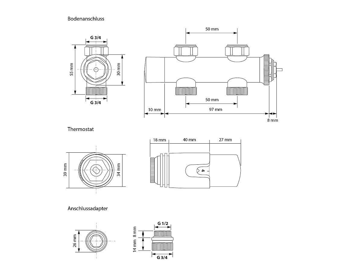 Radiatore Sahara non elettrico, 500 x 1200 mm, bianco, attacco centrale