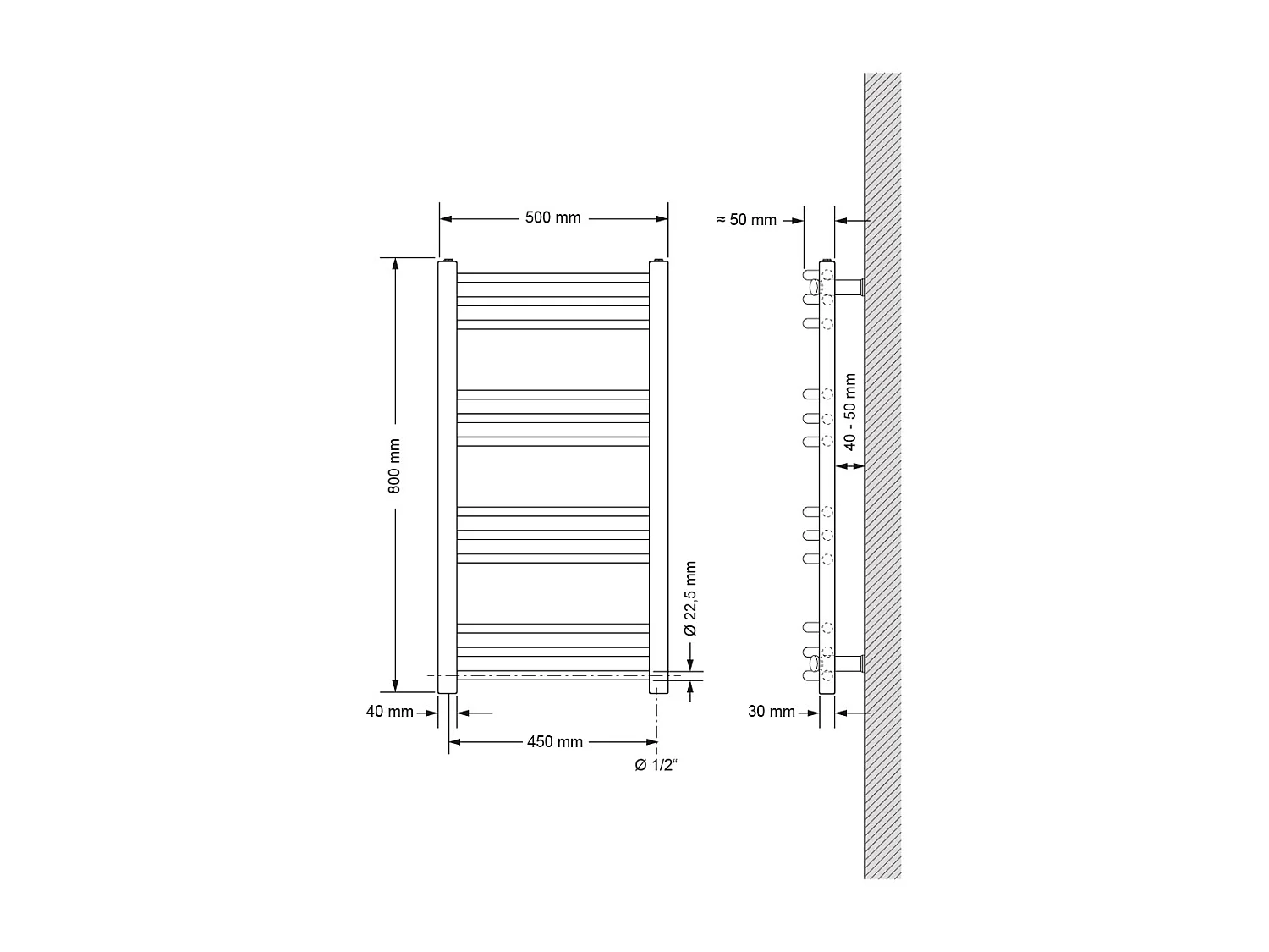 Radiador Sahara con resistencia eléctrica 600W, 500 x 800 mm, cromado