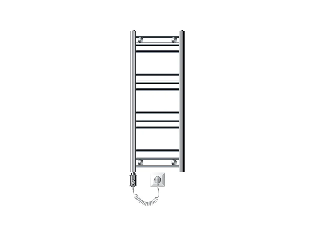 Radiateur Electrique avec Elément Chauffant 600W, 300 x 800 mm, Chrome, Connexion Latéral