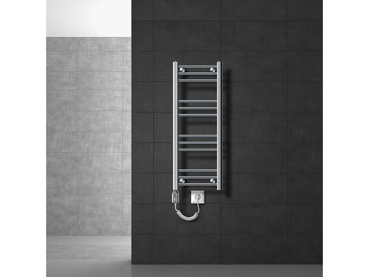 Radiateur Electrique avec Elément Chauffant 600W, 300 x 800 mm, Chrome, Connexion Latéral