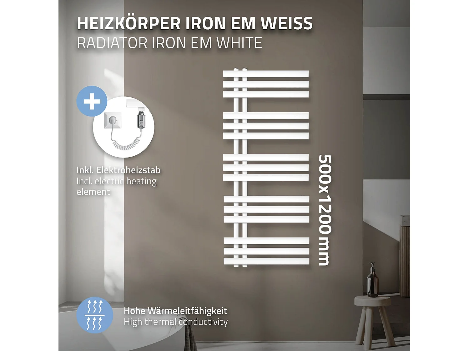 Radiatore di design Portasciugamani a parete Portasciugamani 500 x 1200 Bianco