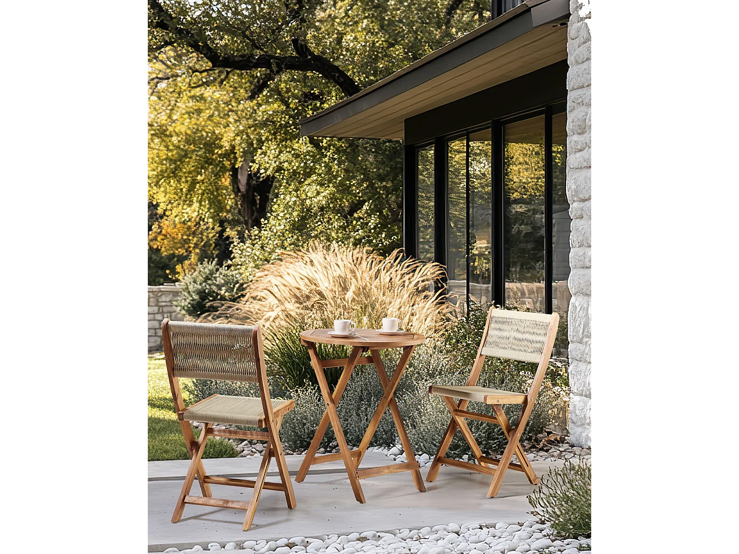 Lot de 2 chaises de jardin PROSSEDI Pliant Acacia Beige
