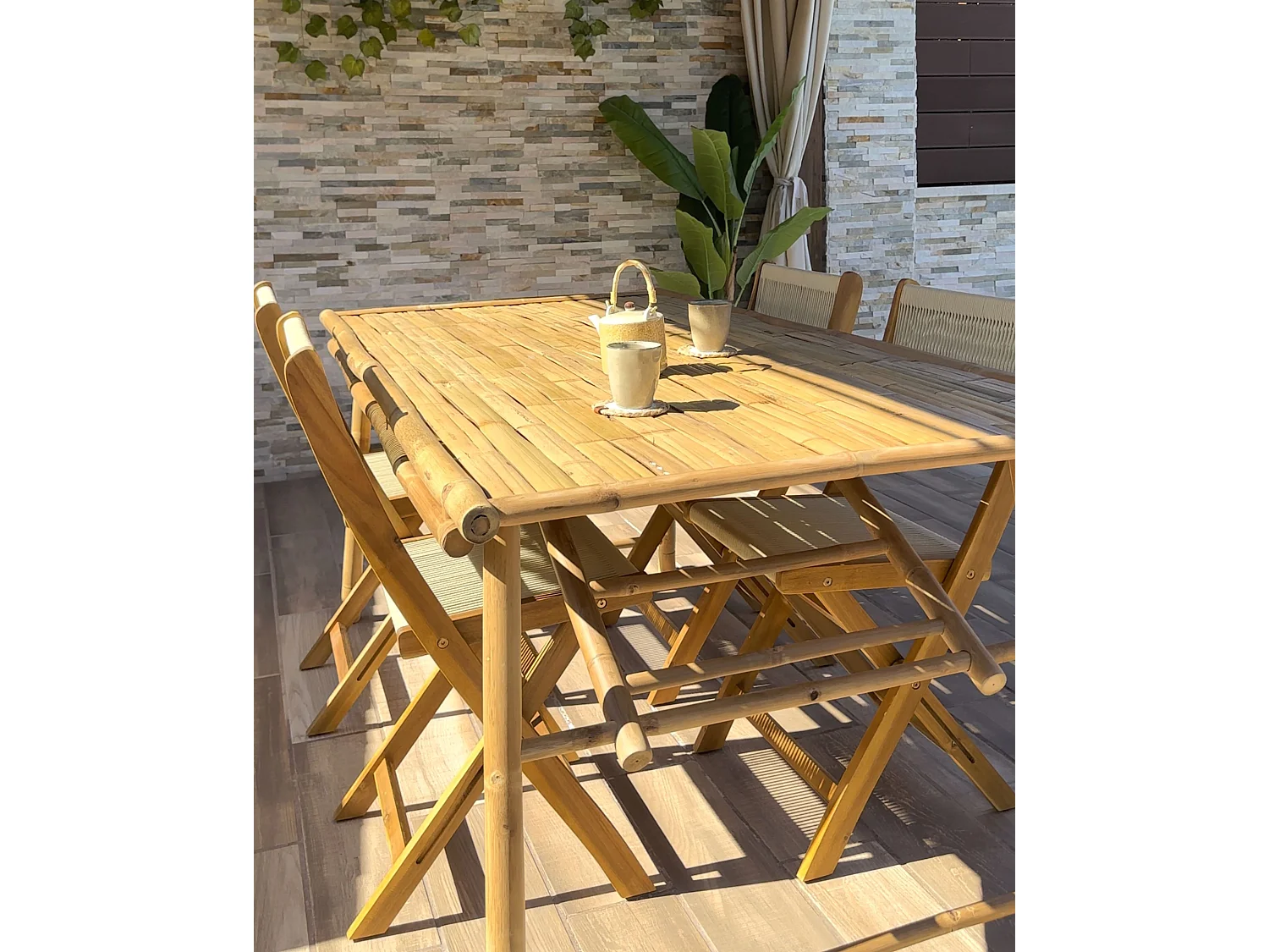 Lot de 2 chaises de jardin PROSSEDI Pliant Acacia Beige