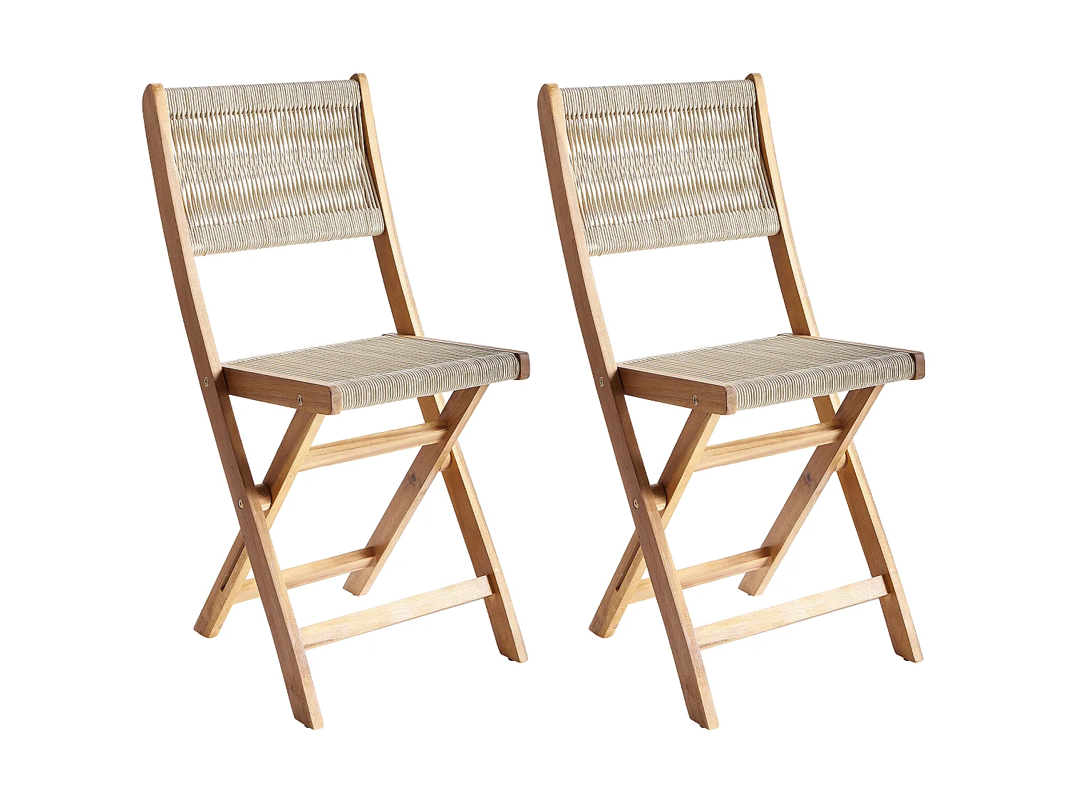 Lot de 2 chaises de jardin PROSSEDI Pliant Acacia Beige