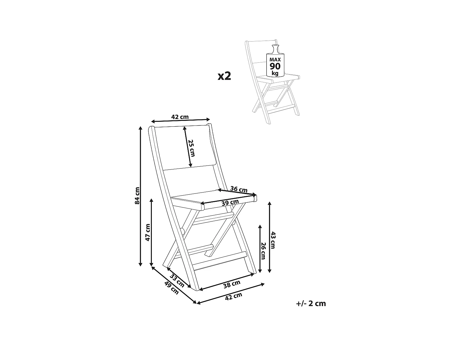 Gartenstühle 2er Set Akazienholz mit Seilgeflecht grün klappbar Prossedi