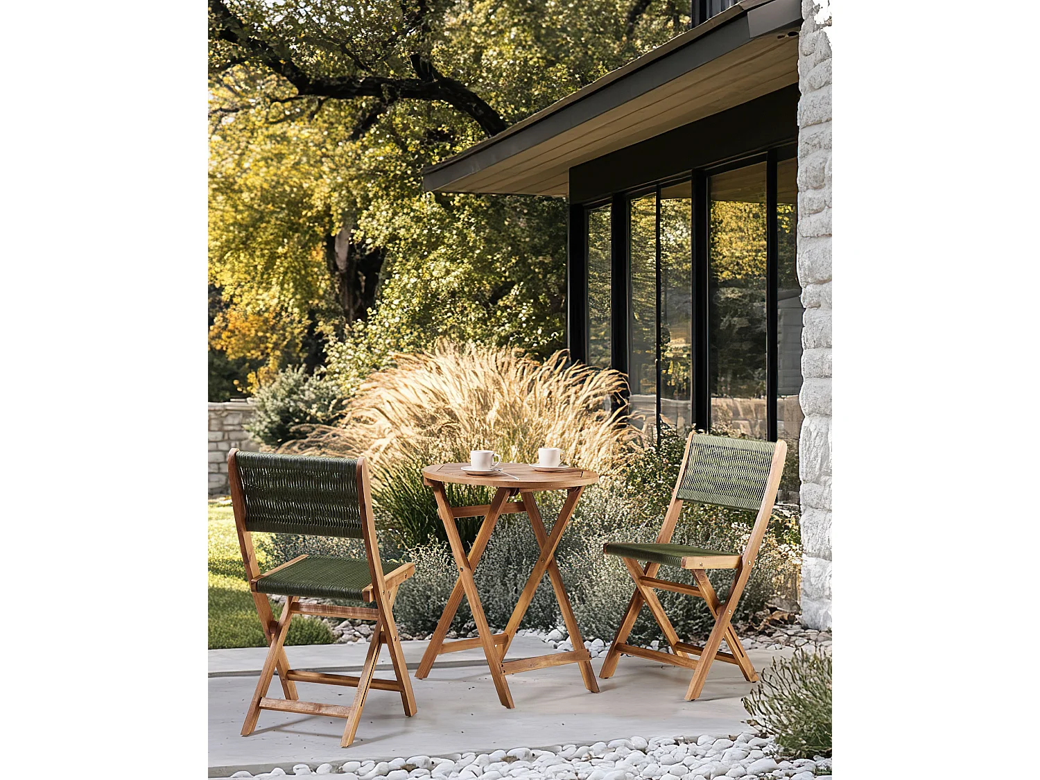 Lot de 2 chaises de jardin PROSSEDI Pliant Acacia Vert