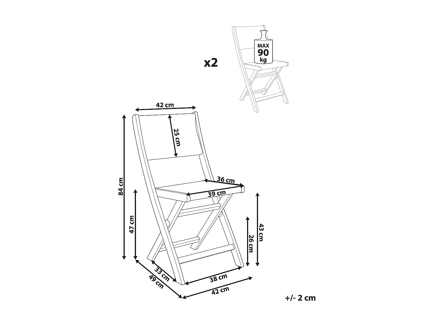 Lot de 2 chaises de jardin PROSSEDI Pliant Acacia Vert