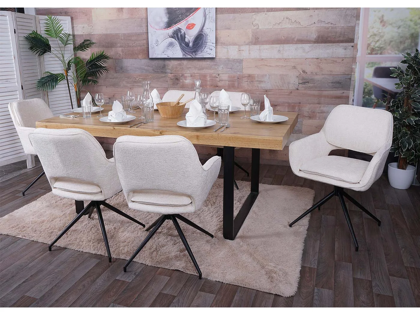 Chaise de salle à manger MCW-N74 (lot de 6),  crème